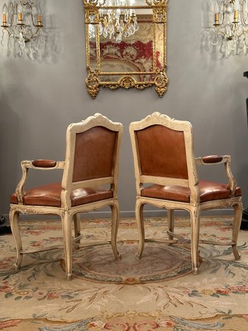 Pair Of Regency Style Lacquered Wood Armchairs 19th Century