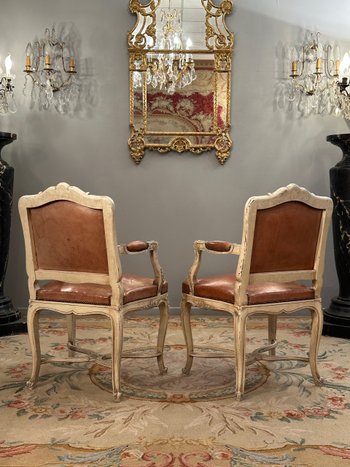 Pair Of Regency Style Lacquered Wood Armchairs 19th Century