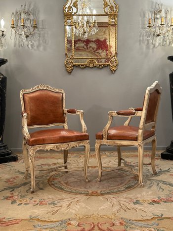 Pair Of Regency Style Lacquered Wood Armchairs 19th Century