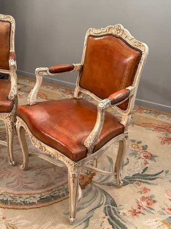 Pair Of Regency Style Lacquered Wood Armchairs 19th Century