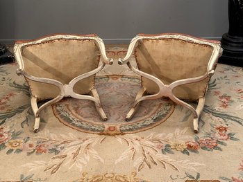 Pair Of Regency Style Lacquered Wood Armchairs 19th Century