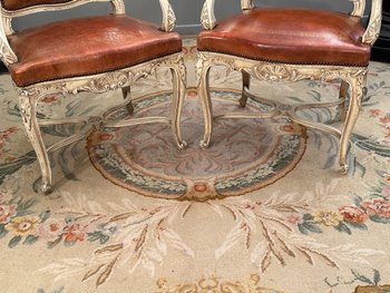 Pair Of Regency Style Lacquered Wood Armchairs 19th Century