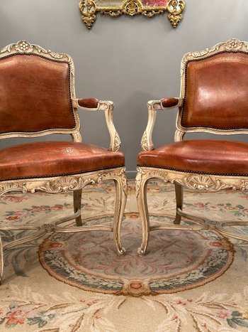 Pair Of Regency Style Lacquered Wood Armchairs 19th Century