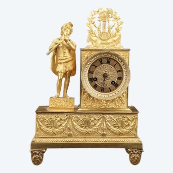 Empire Clock In Gilded Bronze, Height 27 Cm