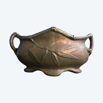 Art Nouveau Iridescent Earthenware Bowl In Bamboo By Aire-Belle In Vallauris