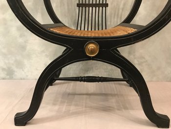Fauteuil Dagobert Curule En Bois Peint D’époque 1900