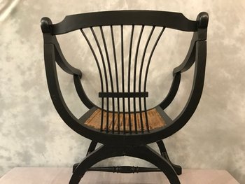 Fauteuil Dagobert Curule En Bois Peint D’époque 1900