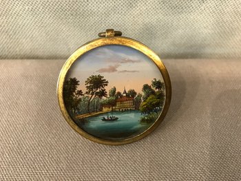 Miniature Petit églomisé Dans Un Cadre En Laiton D’époque 18 ème