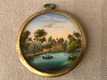 Miniature Petit églomisé Dans Un Cadre En Laiton D’époque 18 ème