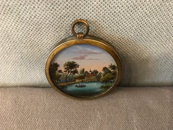 Miniature Petit églomisé Dans Un Cadre En Laiton D’époque 18 ème