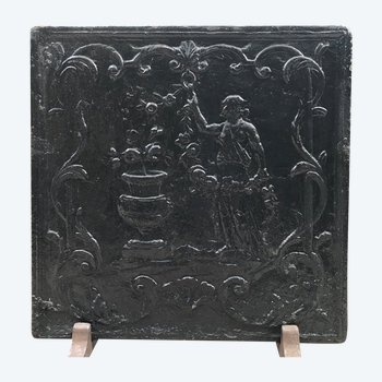 Plaque De Cheminée Ancienne En Fonte Noircie D’époque 18 ème