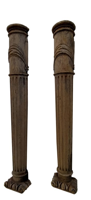 Pair Of Antique Columns 18th Century Woodwork Console Mantel Door Pedestal Scabellon Sellette