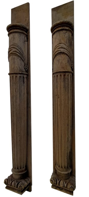 Pair Of Antique Columns 18th Century Woodwork Console Mantel Door Pedestal Scabellon Sellette