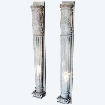 Pair Of Antique Columns 18th Century Woodwork Console Mantel Door Pedestal Scabellon Sellette