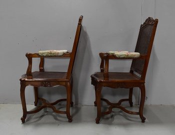 Pair of solid Walnut Caned Armchairs, Regency style - 1910 / 1920