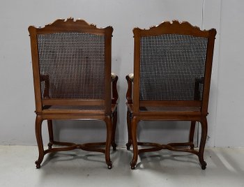 Pair of solid Walnut Caned Armchairs, Regency style - 1910 / 1920