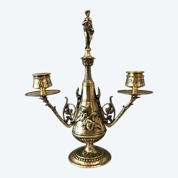 Bougeoir  double En Bronze  De Style Directoire D’époque 19ème