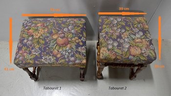 Tandem di sgabelli in noce massiccio, stile Luigi XIV - Fine del XIX secolo