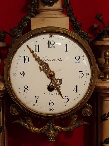 Louis XVI Clock, Patinated Wood And Bronze