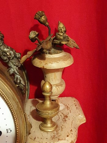 Louis XVI Clock, Patinated Wood And Bronze