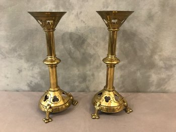 Coppia di vanghe per candele in ottone del XIX secolo