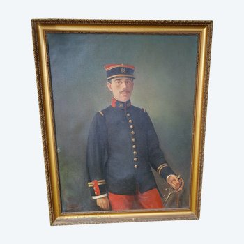 Portrait d'Un Militaire Daté 1915, Signé Renaux