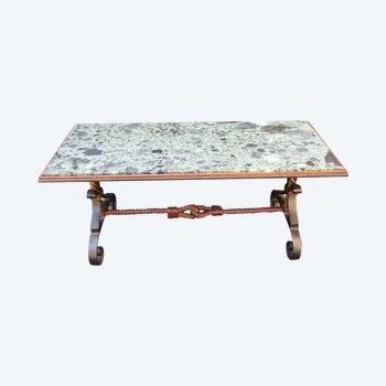 coffee table in gilded wrought iron and marble