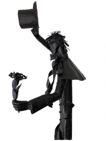 Iron Sculptures Of The Artist Jean Alexandre Delattre The Man With Flowers And The Man With Saxo.