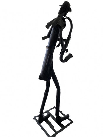 Iron Sculptures Of The Artist Jean Alexandre Delattre The Man With Flowers And The Man With Saxo.