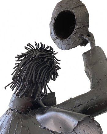 Iron Sculptures Of The Artist Jean Alexandre Delattre The Man With Flowers And The Man With Saxo.