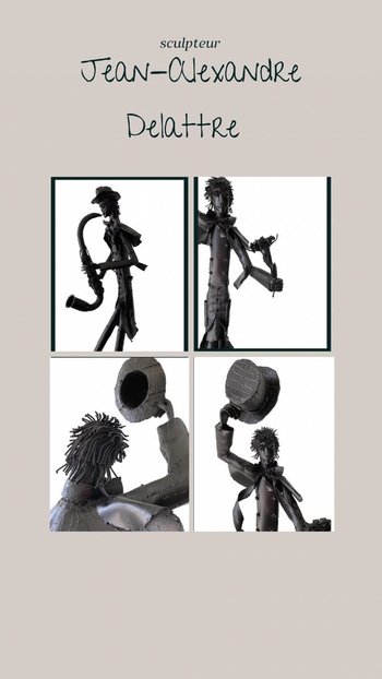 Iron Sculptures Of The Artist Jean Alexandre Delattre The Man With Flowers And The Man With Saxo.