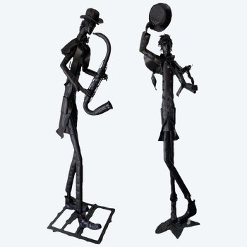 Iron Sculptures Of The Artist Jean Alexandre Delattre The Man With Flowers And The Man With Saxo.