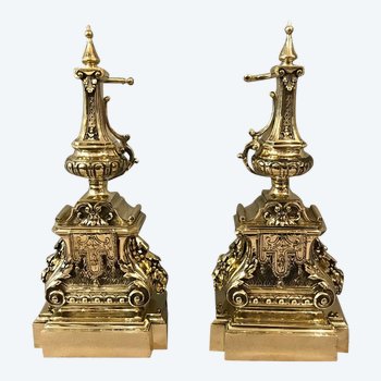 Pair Of Antique Bronze Period Louis XVI Style Chenets