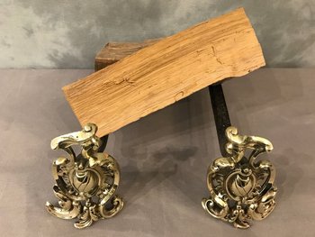Small Antique Bronze Chenets Of 19th Century Louis XV Style