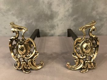 Small Antique Bronze Chenets Of 19th Century Louis XV Style