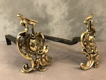 Small Antique Bronze Chenets Of 19th Century Louis XV Style