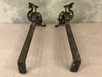 Small Antique Bronze Chenets Of 19th Century Louis XV Style