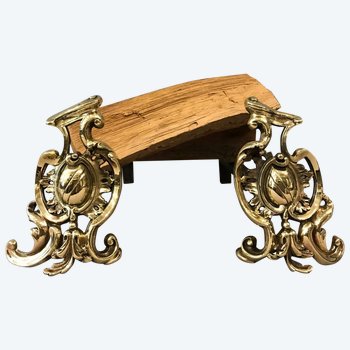 Small Antique Bronze Chenets Of 19th Century Louis XV Style