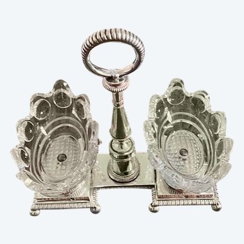 Magnificent double saltcellar in solid silver from the Restoration period around 1820