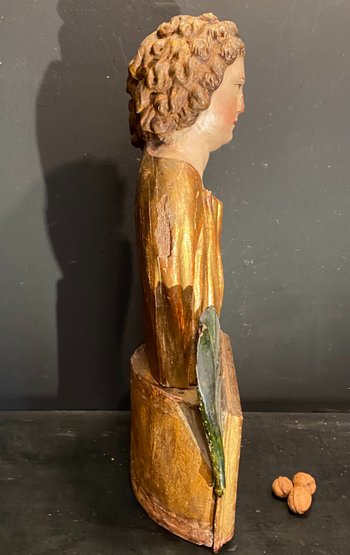 Busto reliquiario in legno dorato e policromo