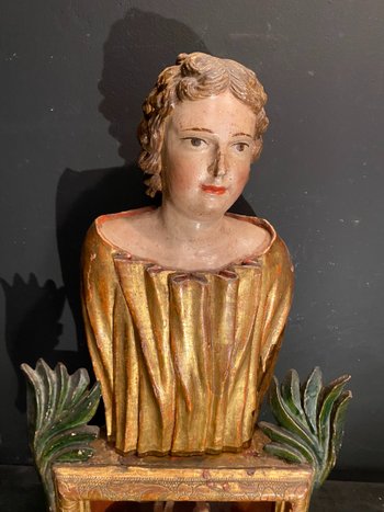 Busto reliquiario in legno dorato e policromo