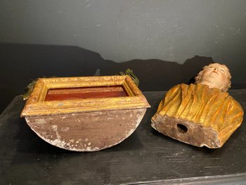 Busto reliquiario in legno dorato e policromo