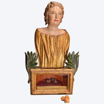 Busto reliquiario in legno dorato e policromo