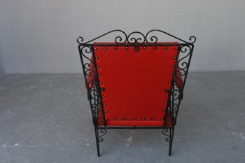 Series 4 Wrought Iron Armchairs 1950's Red Skaï