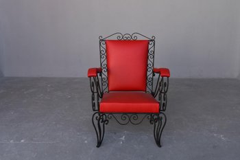 Series 4 Wrought Iron Armchairs 1950's Red Skaï