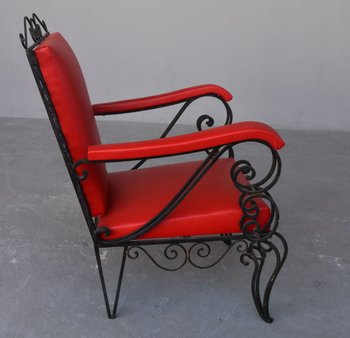 Series 4 Wrought Iron Armchairs 1950's Red Skaï