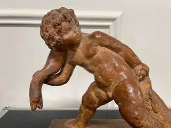 Sylvestre Clerc - Bambino che tira un serpente Scultura in terracotta Susse Frères