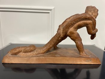 Sylvestre Clerc - Bambino che tira un serpente Scultura in terracotta Susse Frères