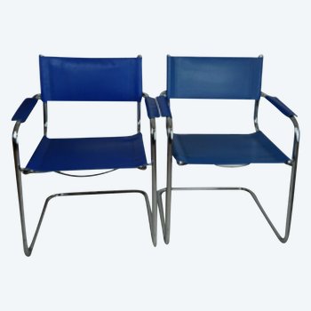 Fauteuils design cuir Bleue roi Marcel Breuer attribué Mattéo  Grassi