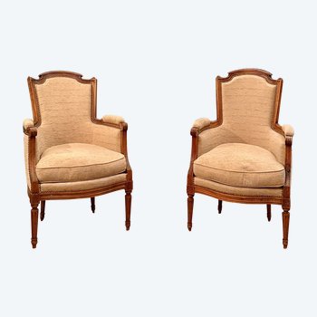 Pair Of Walnut Bergères In The Louis XVI Style About 1900